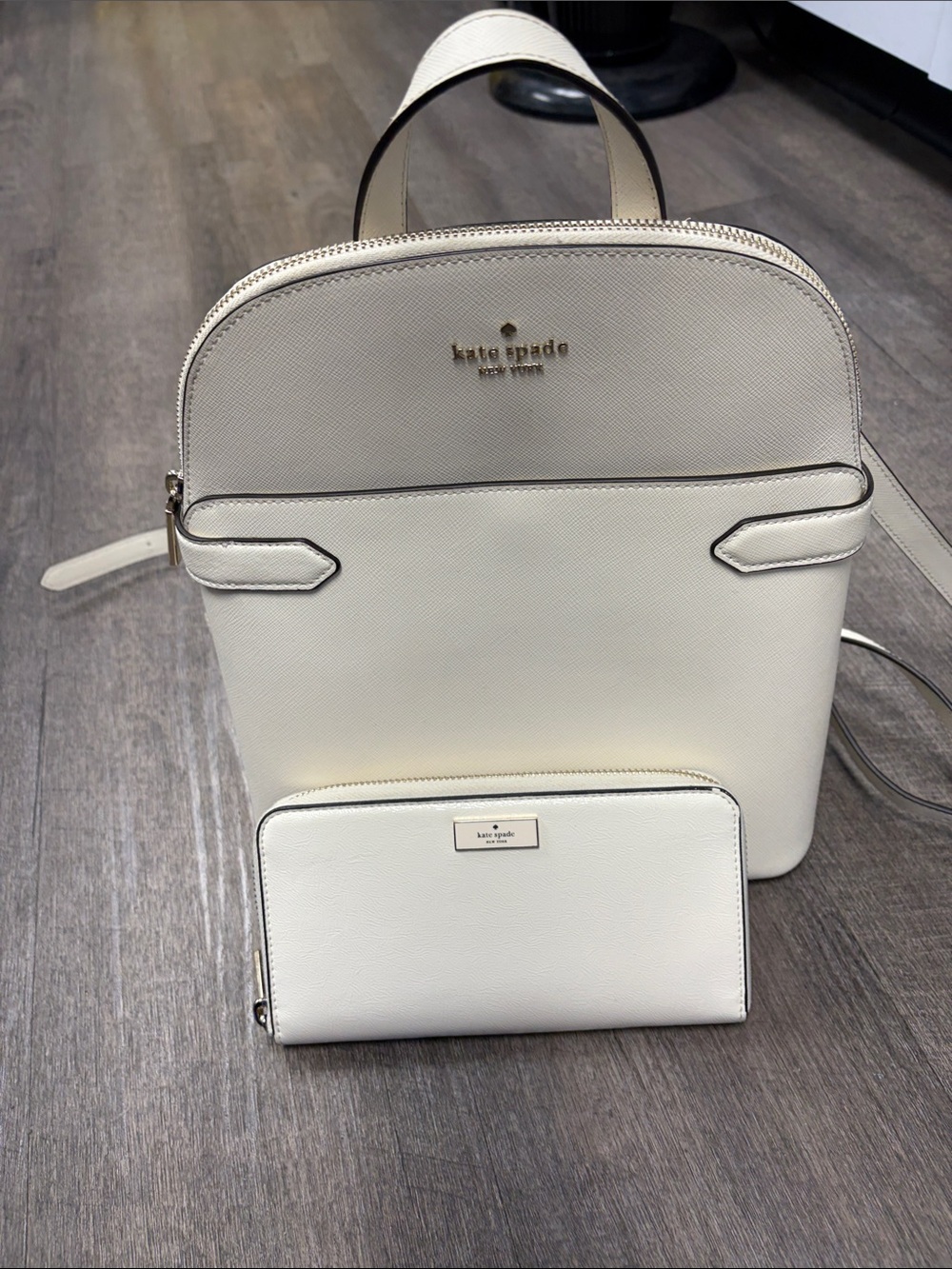 kate spade Cream/Off-White Leather Backpack with Matching Wallet